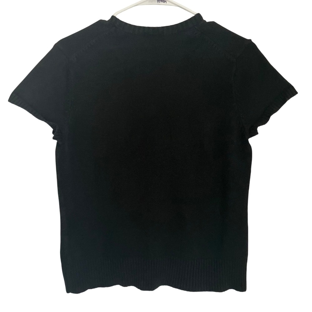 Vintage GAP Stretch Women's Black Knit Short Sleeve Sweater Top Crew Neck Large - Picture 2 of 4